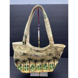 PAUL BRENT Handbag Purse Sun And Sand Tropical Palm Tree Handles‎ Cotton Zipper